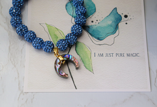 AFFIRMATION BRACELET "CRESCENT MOON" - CZECH BLUE